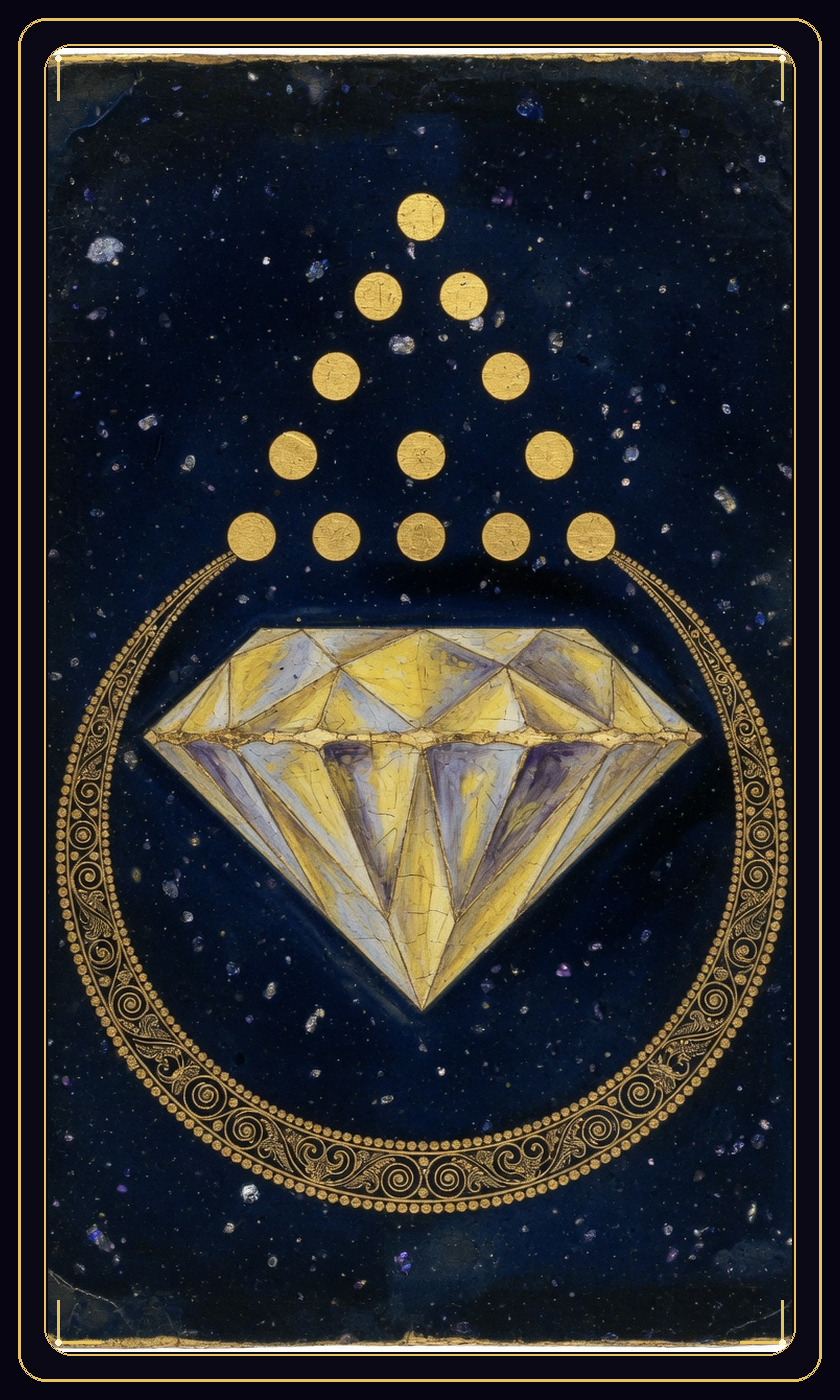 Flawless Gem tarot card back — gold diamond and tetraktys on midnight
