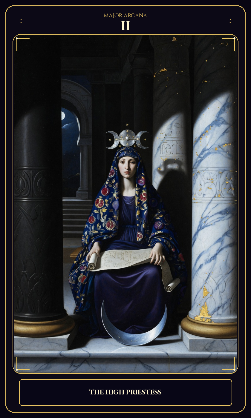 The High Priestess tarot card — Javane number 2 in the Flawless Gem deck