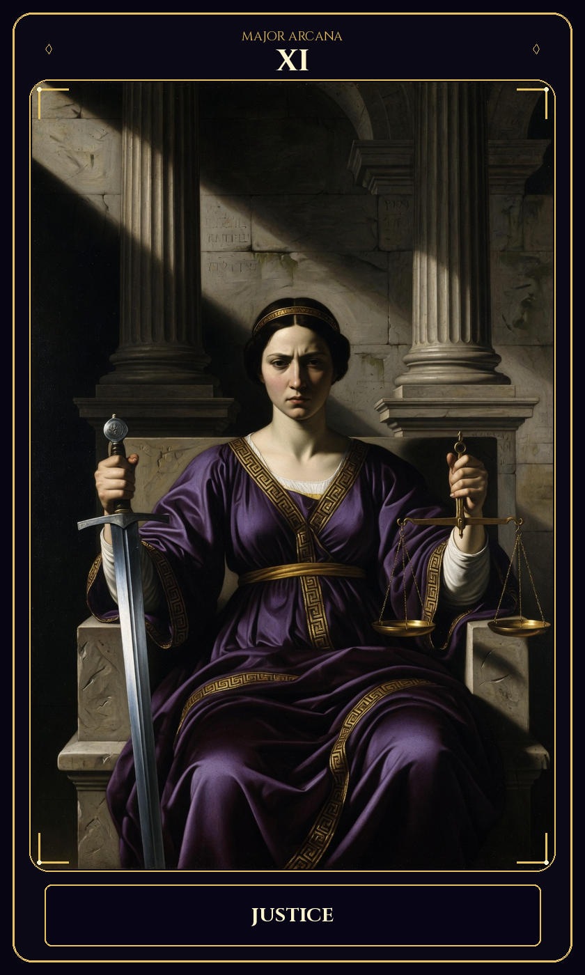 Justice tarot card — Javane number 11 in the Flawless Gem deck