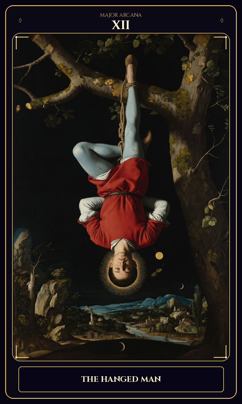 The Hanged Man tarot card — Javane number 12 in the Flawless Gem deck