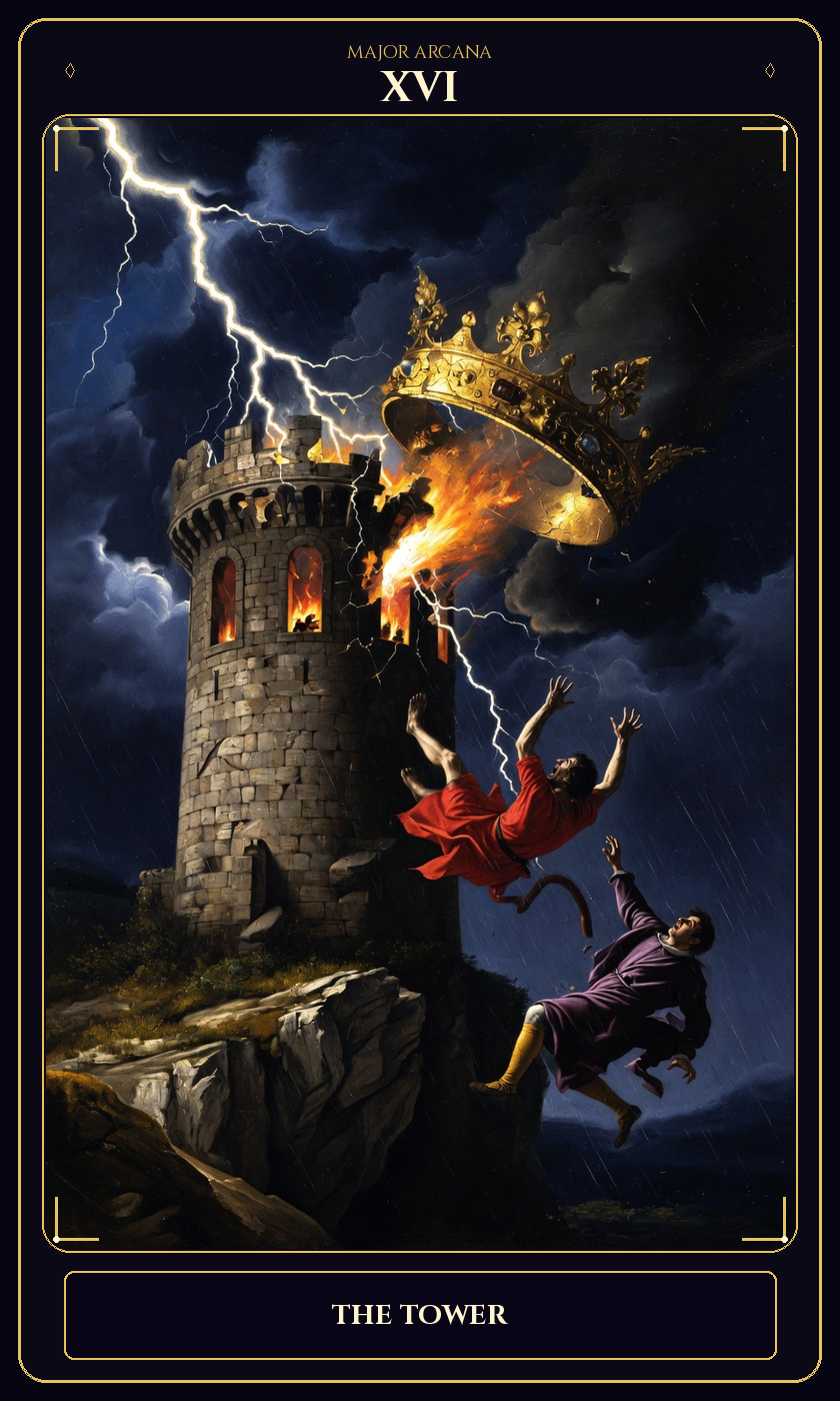 The Tower tarot card — Javane number 16 in the Flawless Gem deck