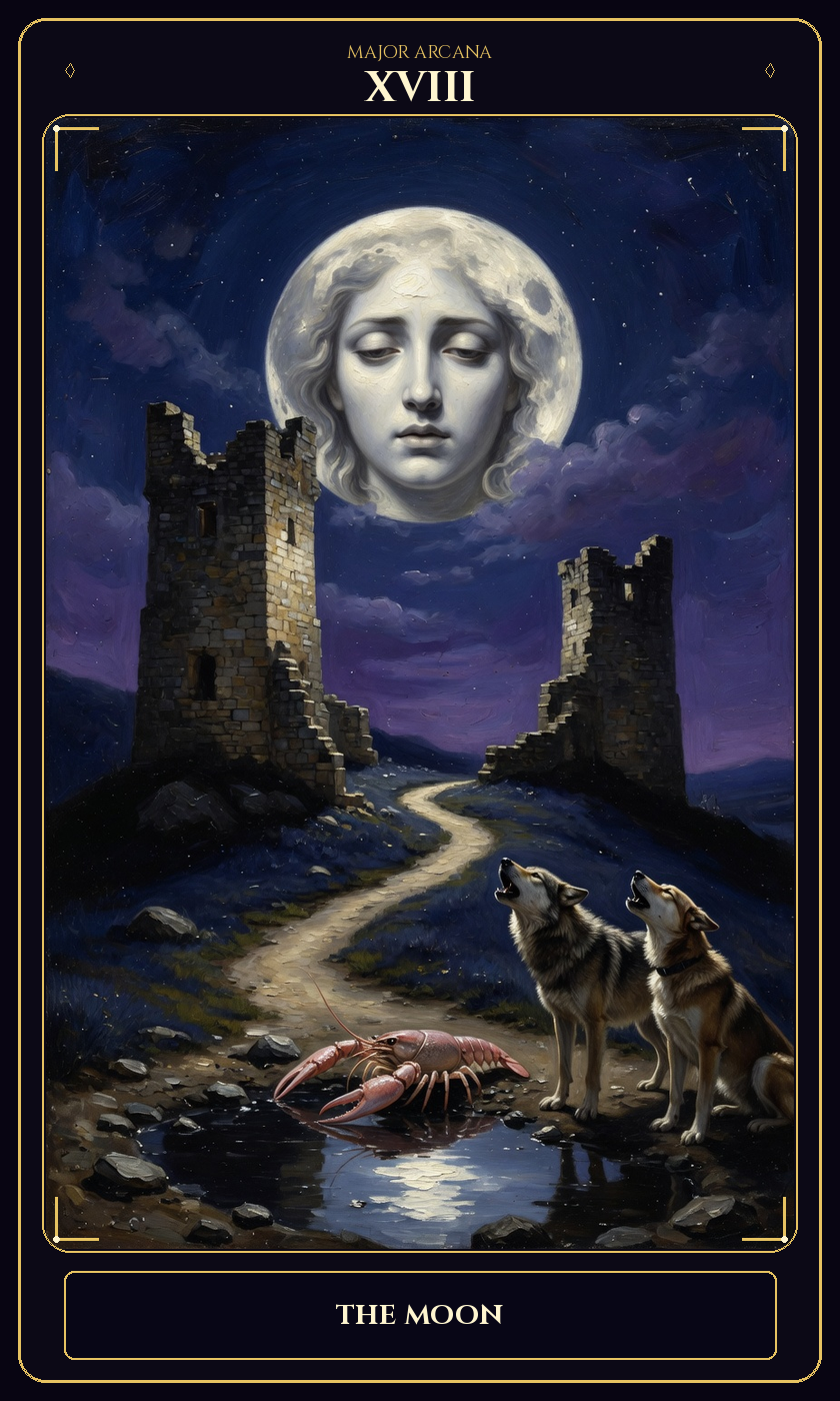 The Moon tarot card — Javane number 18 in the Flawless Gem deck