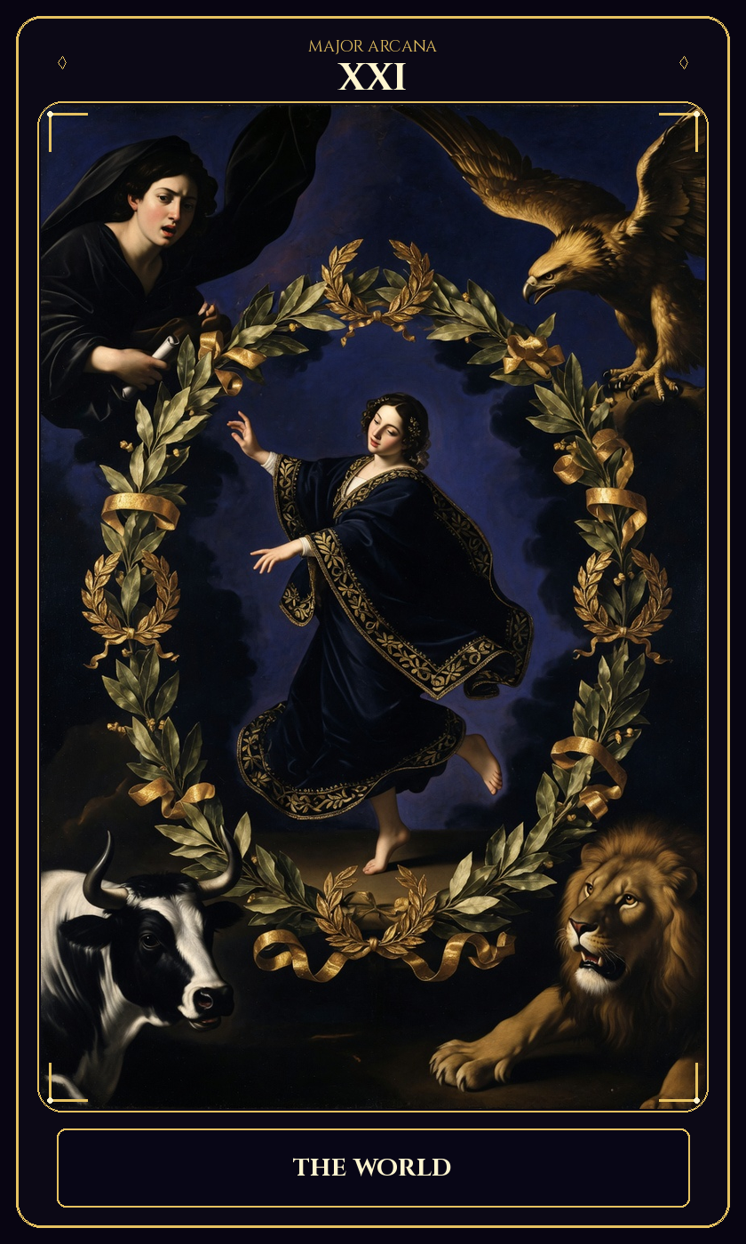 The World tarot card — Javane number 21 in the Flawless Gem deck