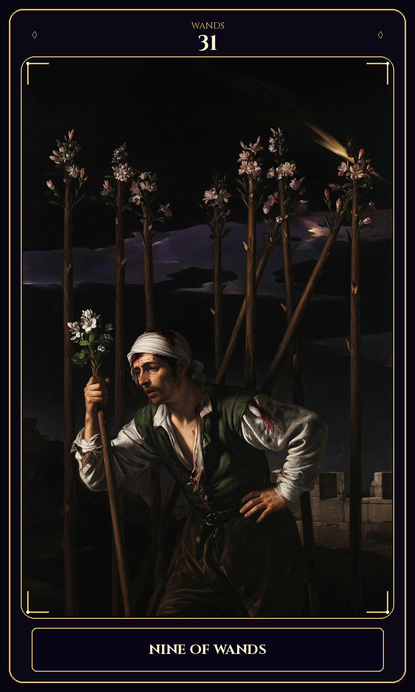 Nine of Wands tarot card — Javane number 31 in the Flawless Gem deck