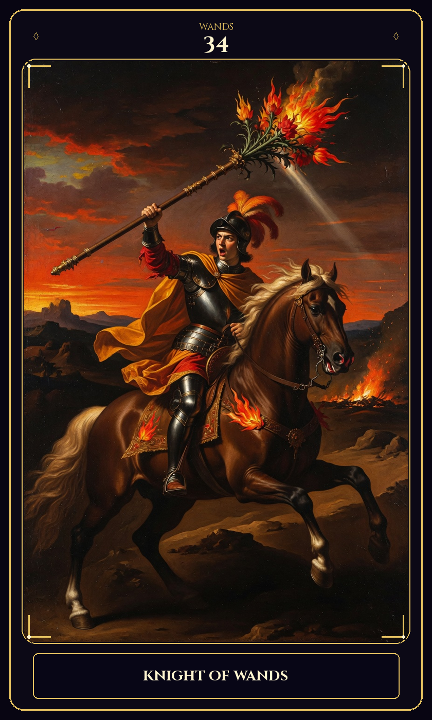 Knight of Wands tarot card — Javane number 34 in the Flawless Gem deck