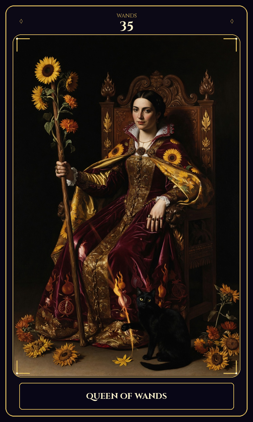 Queen of Wands tarot card — Javane number 35 in the Flawless Gem deck