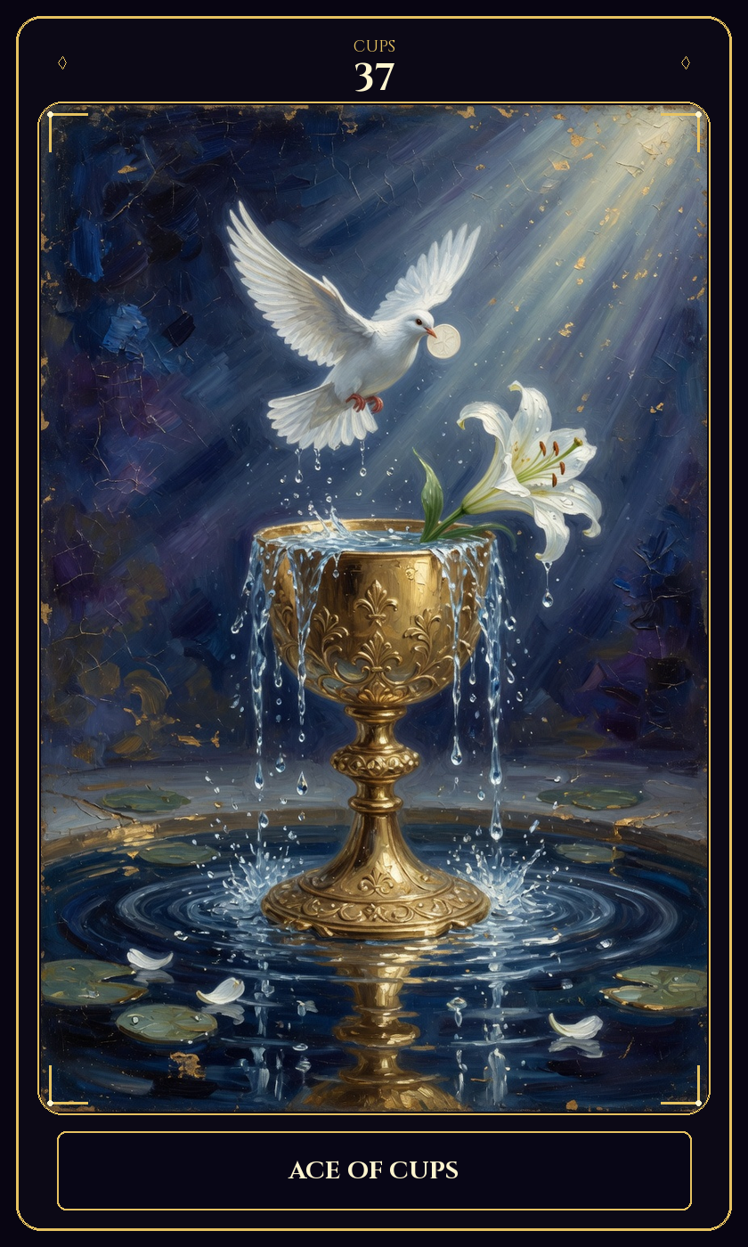Ace of Cups tarot card — Javane number 37 in the Flawless Gem deck