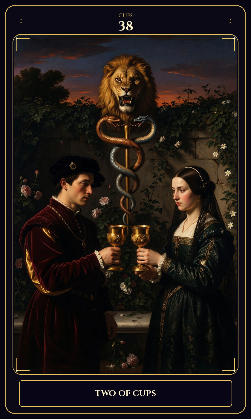Two of Cups tarot card — Javane number 38 in the Flawless Gem deck