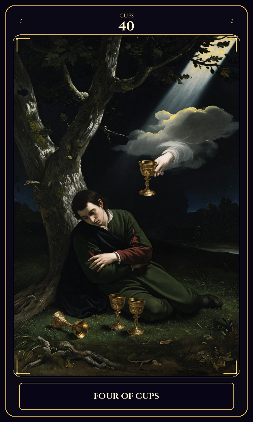Four of Cups tarot card — Javane number 40 in the Flawless Gem deck