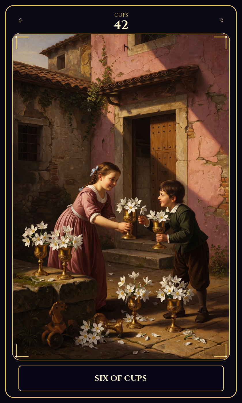 Six of Cups tarot card — Javane number 42 in the Flawless Gem deck