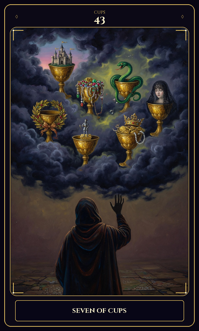 Seven of Cups tarot card — Javane number 43 in the Flawless Gem deck