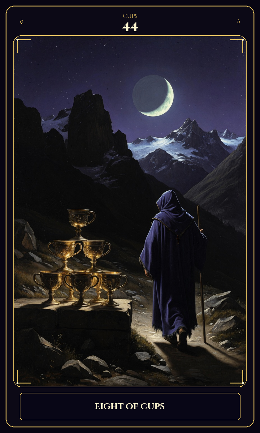 Eight of Cups tarot card — Javane number 44 in the Flawless Gem deck