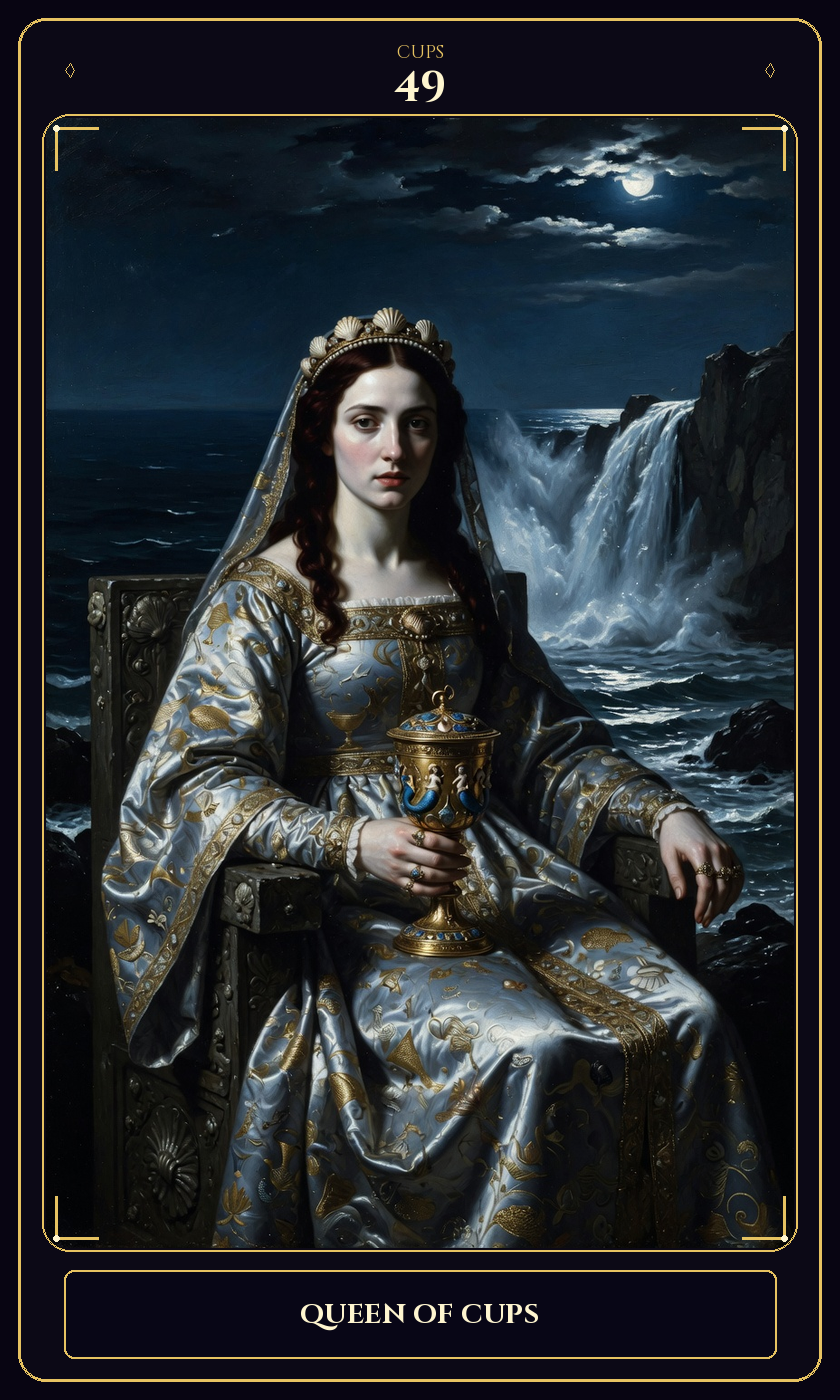 Queen of Cups tarot card — Javane number 49 in the Flawless Gem deck