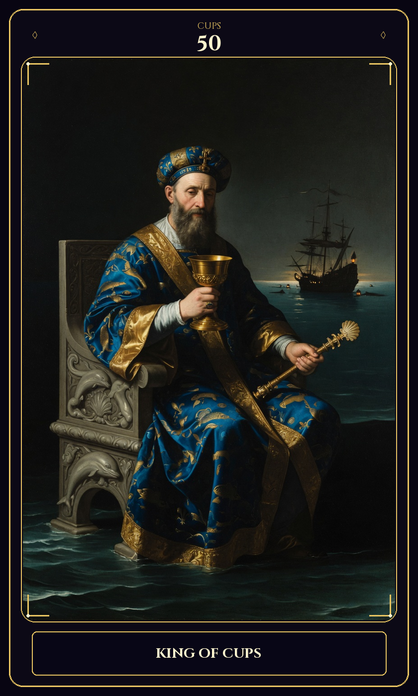 King of Cups tarot card — Javane number 50 in the Flawless Gem deck