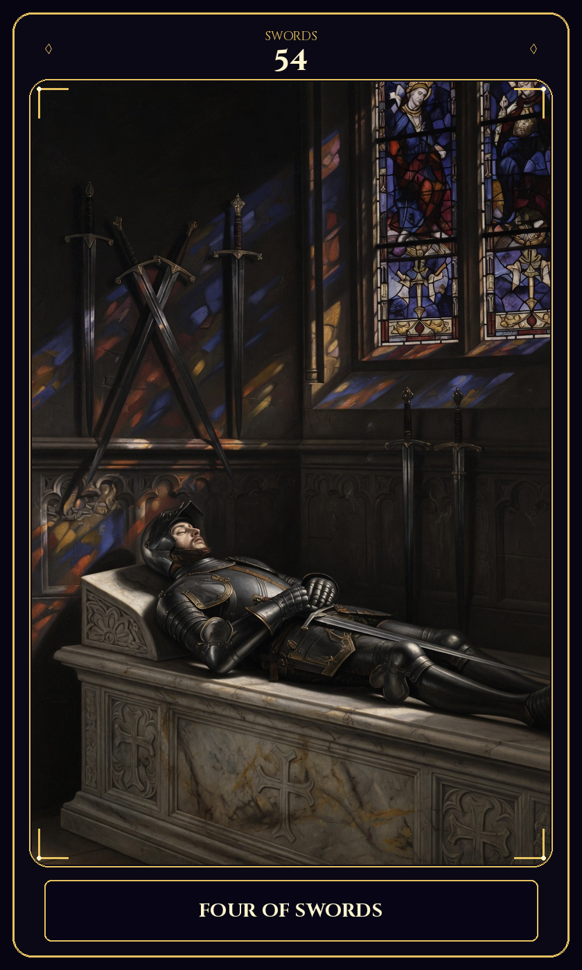 Four of Swords tarot card — Javane number 54 in the Flawless Gem deck