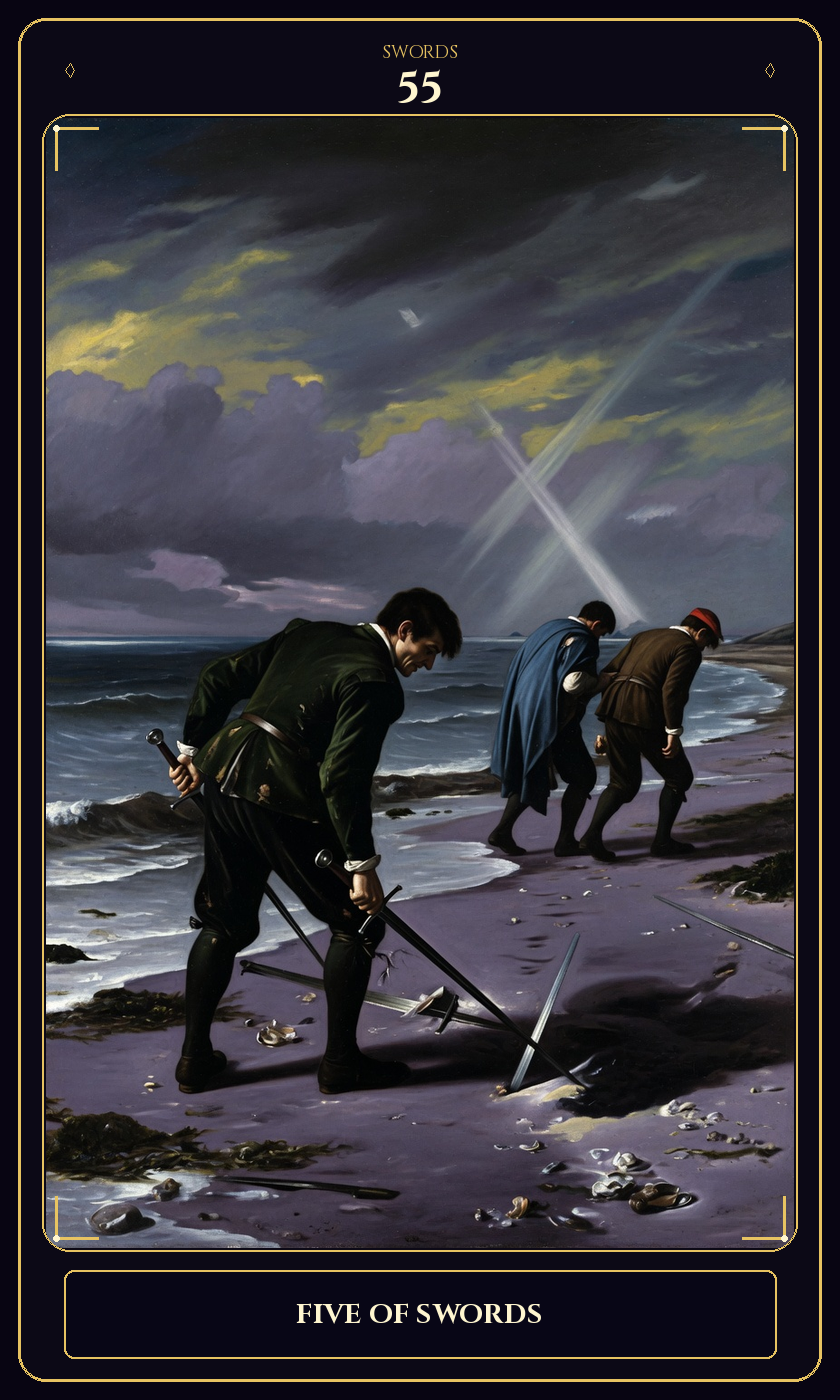 Five of Swords tarot card — Javane number 55 in the Flawless Gem deck