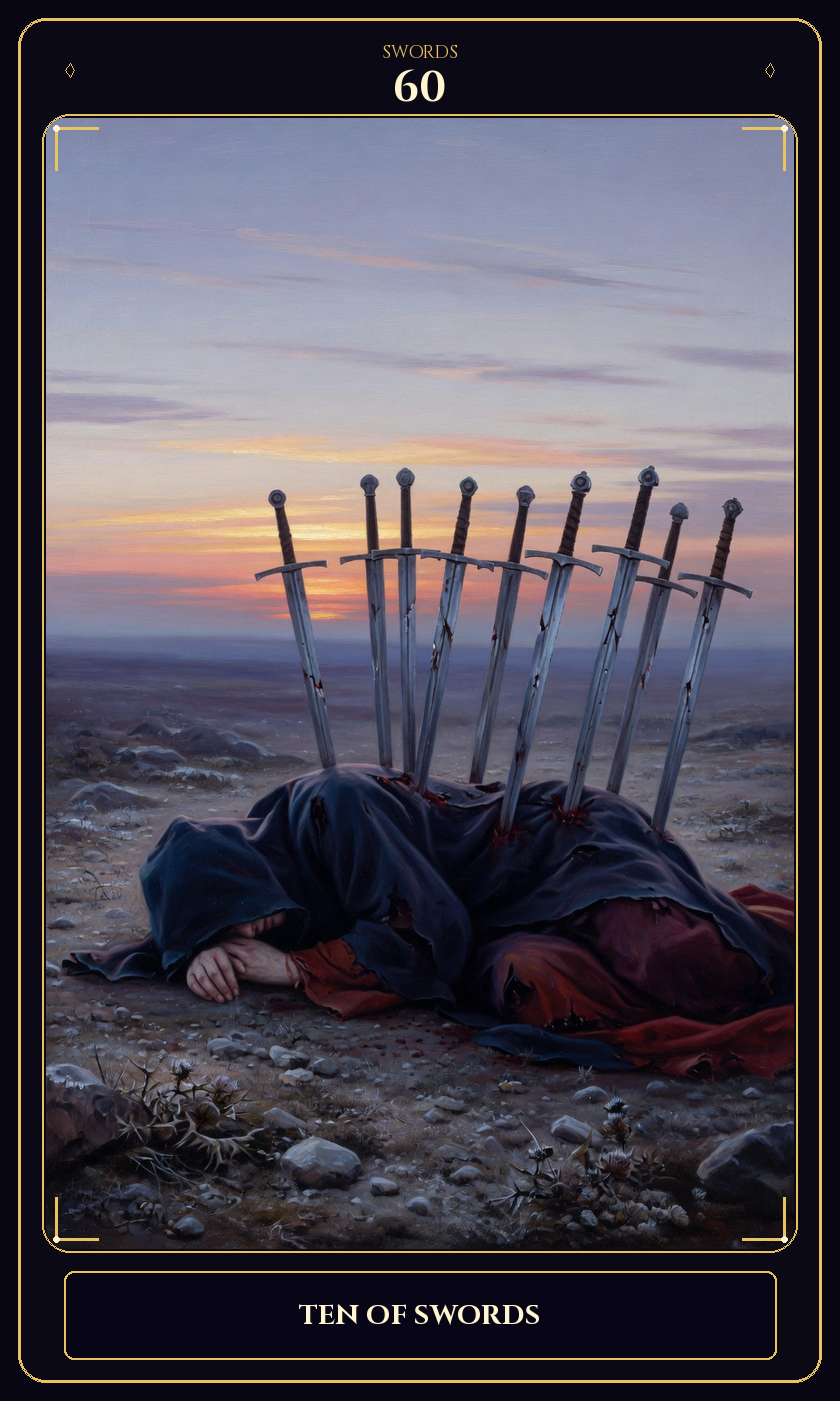 Ten of Swords tarot card — Javane number 60 in the Flawless Gem deck