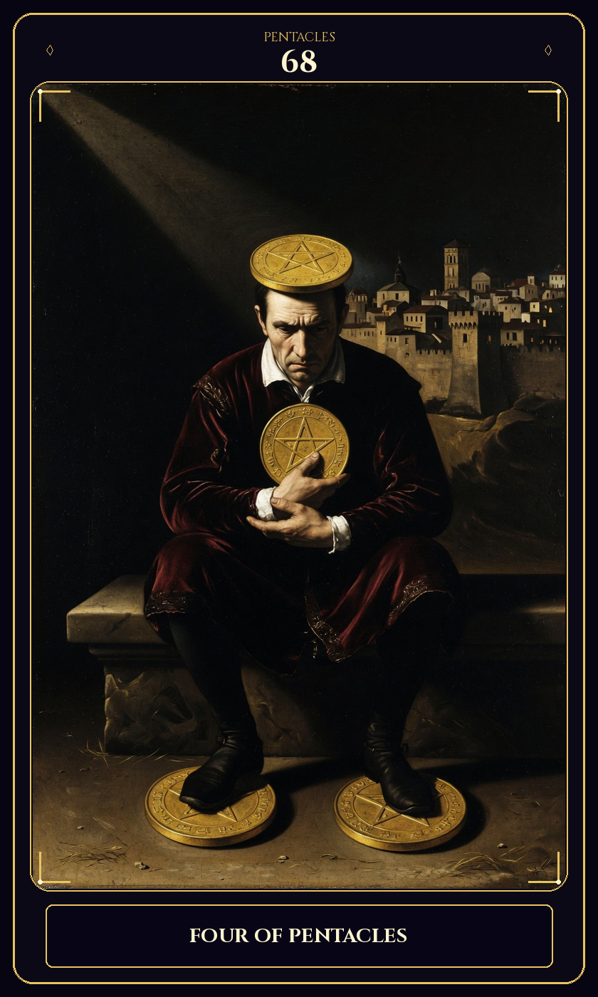 Four of Pentacles tarot card — Javane number 68 in the Flawless Gem deck