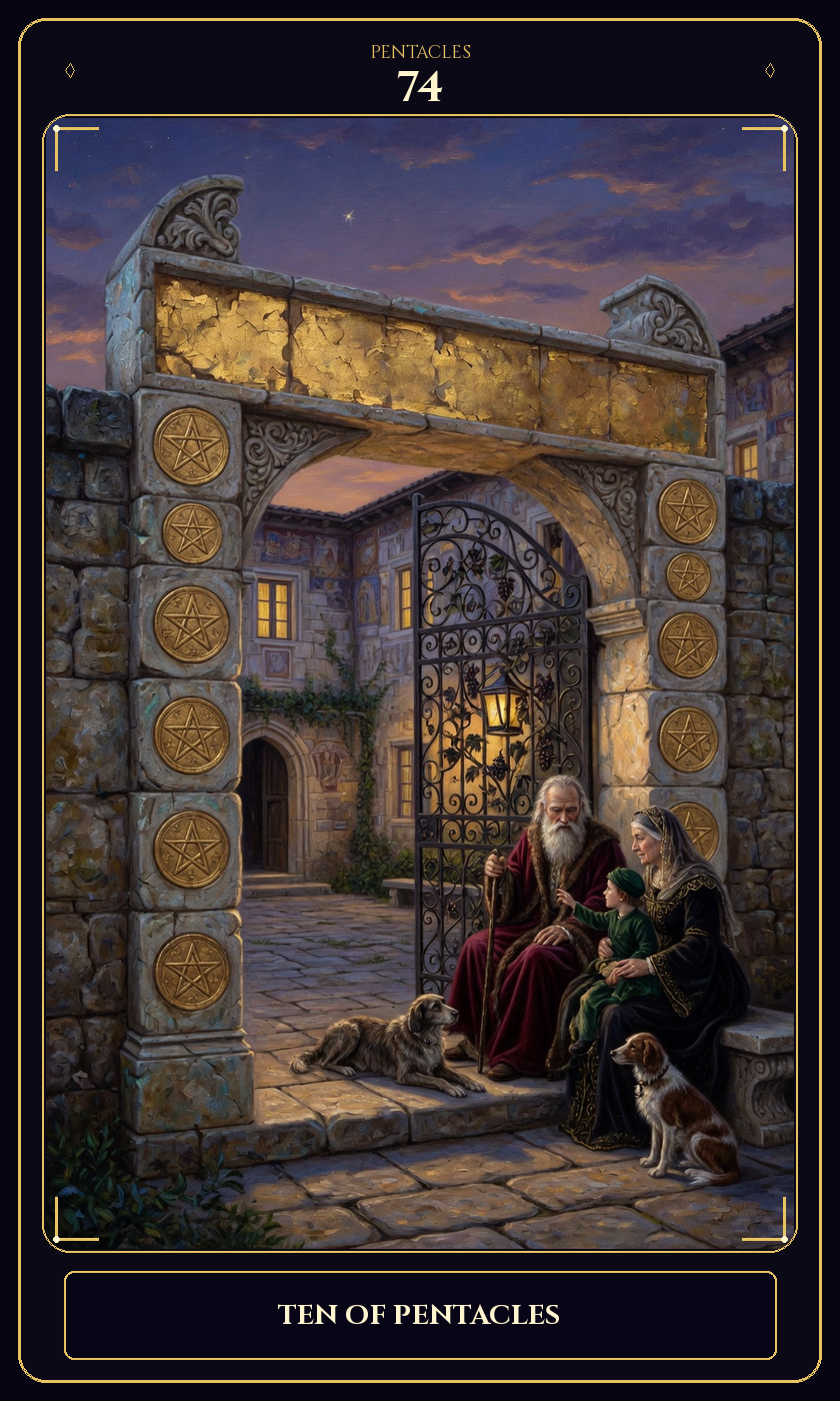 Ten of Pentacles tarot card — Javane number 74 in the Flawless Gem deck